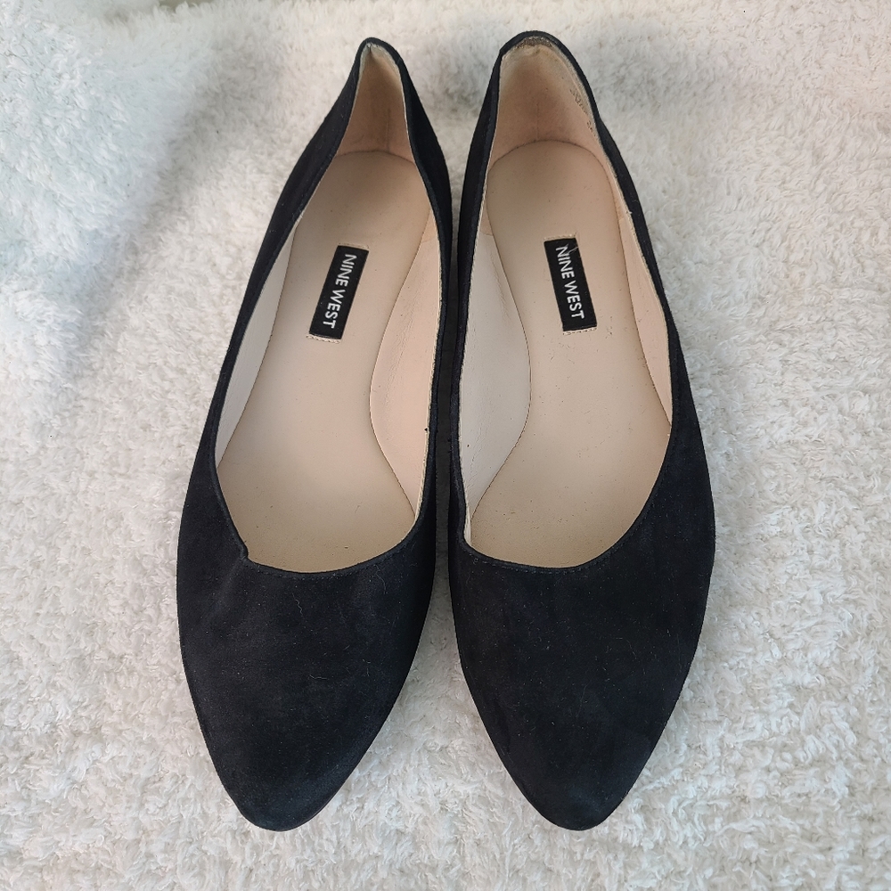 Nine West Speakup Classic Chic Minimal Leather Faux Black Suede Ballet Flats 7M